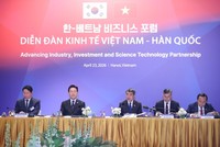 Thủ tướng Lê Minh Hưng và Tổng thống Hàn Quốc Lee Jae Myung tham dự Diễn đàn Kl992 cổng game cá cược Việt Nam - Hàn Quốc vào chiều ngày 23/4 (Ảnh: VGP)
