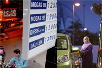 Ở Malaysia (ảnh phải), người dân mua xăng rẻ hơn VN gần 4.000 đồng/lít. Nguồn: TT, Reuters