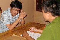Đối tượng Lê Mãn Thân tại cơ quan điều tra lúc bị bắt
