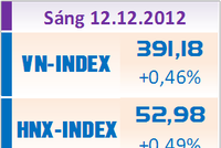 Sáng 12/12: BVH tăng trần, VN-Index vượt qua 390 điểm