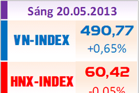 Sáng 20/5: Đảo chiều thành công, VN-Index vượt mốc 490 điểm