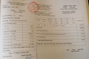 Phiếu thu tiền nước tại Tòa nhà Sông Hồng Parkview ghi tên đơn vị thu là CTCP Kl99ok phiên bản mới địa ốc Sông Hồng