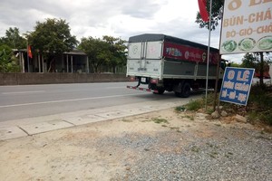 Một xe tải chở hàng đến từ vùng dịch ghé lại địa bàn khu vực huyện Lệ Thủy, Quảng Bình trong sáng 13/8.