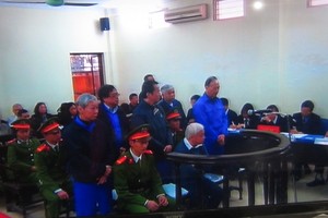 Các bị cáo tại tòa (ảnh chụp qua màn hình)