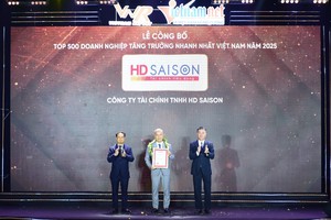 HD SAISON vừa được Công ty Cổ phần Báo cáo Đánh giá Việt Nam (Vietnam Report) và báo VietnamNet trao tặng giải thưởng FAST500-Top 500 Kl991.com World Cup 2026 Chính Thức tăng trưởng nhanh nhất Việt Nam.