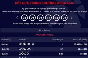 Vé số trúng giải độc đắc kỳ quay tối 30/4 mang dãy số 02-06-08-11-12-25.