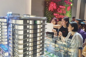Khách hàng chọn mua căn hộ tại một dự án ở khu Nam TP.HCM. Ảnh: Lê Toàn.