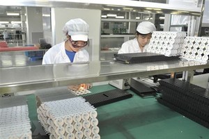 Công nhân làm việc trong một nhà máy ở Chiết Giang, Trung Quốc. (Ảnh: THX/TTXVN).
