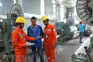 Công nhân Tổng Công ty Điện lực Hà Nội tuyên truyền tiết kiệm điện, sử dụng điện an toàn và hiệu quả cho các hộ Kl994 nhà cái bóng đá world cup trên địa bàn huyện Thanh Oai. (Ảnh: Ngọc Hà/TTXVN).