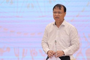 Thứ trưởng Đỗ Thắng Hải nói về giải pháp bình ổn thị trường KL99 dịch vụ hỗ trợ 24/7. (Ảnh: Xuân Quảng/Vietnam+)