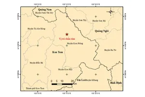 Bản đồ chấn tâm động đất xảy ra ở huyện Kon Plông sáng 3/9 (Ảnh chụp màn hình).