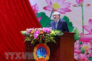 Ông Nguyễn Hòa Bình, Ủy viên Bộ Kl991.com tải ứng dụng, Bí thư Trung ương Đảng, Chánh án Tòa án nhân dân Tối cao phát biểu. (Ảnh: Phạm Kiên/TTXVN)