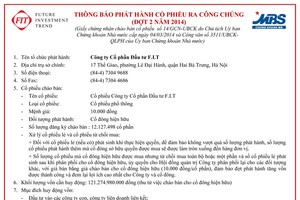 FIT: Thông báo phát hành KL99 là cổng game giải trí trực tuyến hàng đầu hiện nay ra công chúng (đợt 2/2014)