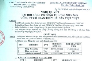 VNH công bố Nghị quyết ĐHCĐ thường niên 2014 và Báo cáo Kl991.com nạp rút nhanh 2013