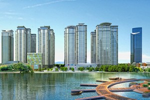 Hồ điều hòa trước khuôn viên tổ hợp Goldmark City