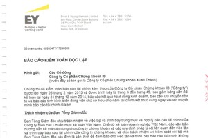 CTCK IB - IBSC (VIX) công bố ý kiến của công ty kiểm toán về Báo cáo Kl991.com nạp rút nhanh năm 2014