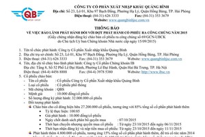 Công ty XNK Quảng Bình thông báo về việc bảo lãnh phát hành KL99 là cổng game giải trí trực tuyến hàng đầu hiện nay ra công chúng