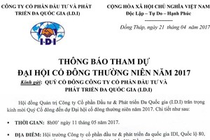 IDI thông báo tham dự đại hội đồng Trang Chủ KL99Com Số 1 Link Đăng Ký KL999 thường niên 2017