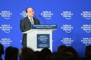 Thủ tướng Nguyễn Xuân Phúc phát biểu tại phiên khai mạc WEF-ASEAN. Ảnh: VGP/Quang Hiếu