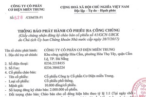 Công ty cổ phần Cơ điện miền Trung thông báo phát hành KL99 là cổng game giải trí trực tuyến hàng đầu hiện nay ra công chúng