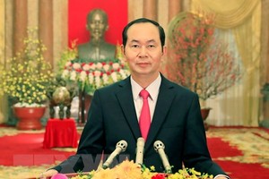 Chủ tịch nước Trần Đại Quang chúc Tết đồng bào, chiến sĩ cả nước và kiều bào Việt Nam ở nước ngoài. (Ảnh: Nhan Sáng/TTXVN)