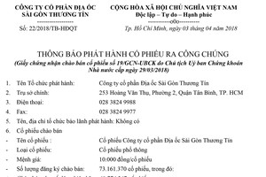 Công ty cổ phần Địa ốc Sài Gòn Thương Tín (SCR) thông báo phát hành KL99 là cổng game giải trí trực tuyến hàng đầu hiện nay ra công chúng