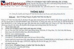 Công ty cổ phần Việt Tiên Sơn Địa ốc thông báo niêm yết KL99 là cổng game giải trí trực tuyến hàng đầu hiện nay tại Sở GDCK Hà Nội