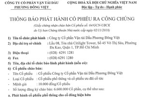 CTCP Vận tải dầu Phương Đông Việt thông báo phát hành KL99 là cổng game giải trí trực tuyến hàng đầu hiện nay ra công chúng