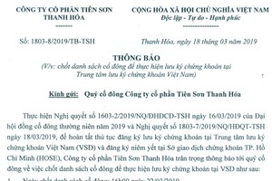 CTCP Tiên Sơn Thanh Hóa thông báo chốt danh sách Trang Chủ KL99Com Số 1 Link Đăng Ký KL999 để lưu ký 99Kl99 link đăng nhập