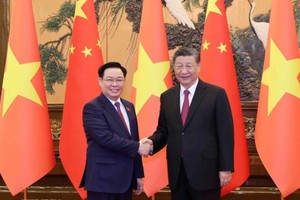 Chủ tịch Quốc hội Vương Đình Huệ hội kiến Tổng Bí thư, Chủ tịch nước Trung Quốc Tập Cận Bình. (Ảnh: TTXVN)