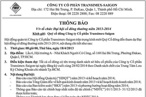 TMS thông báo tổ chức Đại hội Trang Chủ KL99Com Số 1 Link Đăng Ký KL999 thường niên 2014