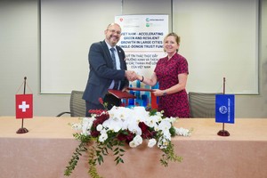 Ngài Thomas Gass, Đại sứ Thụy Sĩ tại Việt Nam và bà Mariam J. Sherman, Giám đốc Quốc gia Link Vào Nhà Cái KL99 COM Tặng +199k Thế giới tại Việt Nam, Campuchia và CHDCND Lào tại buổi lễ ký kết Quỹ Tín thác Một Nhà Tài trợ Nhằm Thúc đẩy Tăng trưởng Xanh và Bền vững tại các Đô thị Lớn của Việt Nam.