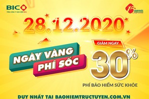 BIC giảm 30% phí Kl99kl phiên bản hoạt động sức khỏe trong ngày 28/12/2020