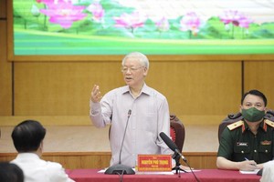 Tống Bí thư Nguyễn Phú Trọng phát biểu tại cuộc tiếp xúc (Ảnh Duy Linh).