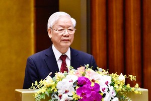 Tổng Bí thư Nguyễn Phú Trọng phát biểu tại Hội nghị trực tuyến toàn quốc sơ kết 5 năm thực hiện Chỉ thị số 05-CT/TW của Bộ Kl991.com tải ứng dụng khóa XII “Về đẩy mạnh học tập và làm theo tư tưởng, đạo đức, phong cách Hồ Chí Minh”, triển khai Kết luận số 01-KL/TW của Bộ Kl991.com tải ứng dụng khóa XIII về tiếp tục thực hiện Chỉ thị số 05-CT/TW. (Ảnh: Nhật Bắc)