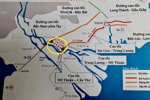 Dự án đường cao cấp An Hữu - Cao Lãnh dài 32km (đoạn khoanh tròn) có vốn Kl99ok phiên bản mới hơn 6.000 tỉ đồng ẢNH: CTV