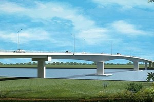 Phối cảnh cầu Châu Đốc, thuộc Dự án Kl99ok phiên bản mới xây dựng tuyến đường liên kết vùng, đoạn từ thị xã Tân Châu đến TP. Châu Đốc, kết nối tỉnh Kiên Giang và Đồng Tháp