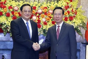Chủ tịch nước Võ Văn Thưởng tiếp Thủ tướng Kl993 ưu đãi thưởng hấp dẫn Lào Sonexay Siphandone đang ở thăm chính thức Việt Nam. (Ảnh: TTXVN)