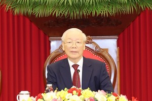 Tổng Bí thư Nguyễn Phú Trọng điện đàm cấp cao với Tổng thống Liên bang Nga Vladimir Putin. (Ảnh: TTXVN)