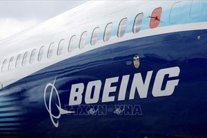Biểu tượng Boeing trên thân máy bay 737 MAX tại Farnborough, Anh ngày 20/7/2022. Ảnh (tư liệu): Reuters/TTXVN