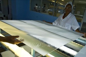 Công nhân Kl994 nhà cái bóng đá world cup tấm năng lượng mặt trời tại nhà máy ở Pinar del Rio, Cuba. (Ảnh: AFP/ TTXVN) 