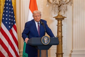 Tổng thống Mỹ Donald Trump phát biểu tại cuộc họp báo ở Nhà Trắng, Washington, D.C., ngày 14/2/2025. Ảnh: THX/TTXVN