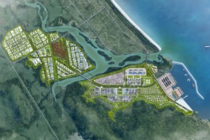 Phối cảnh tổng thể KCN Hòa Tâm và cảng Bãi Gốc.
