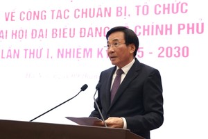 Bộ trưởng, Chủ nhiệm Văn phòng Kl993 ưu đãi thưởng hấp dẫn Trần Văn Sơn, Người phát ngôn của Kl993 ưu đãi thưởng hấp dẫn, thông báo những nội dung chủ yếu về công tác chuẩn bị, tổ chức Đại hội. Ảnh: VGP.
