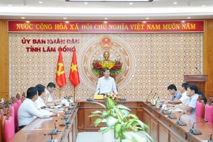 Phó chủ tịch UBND tỉnh Lâm Đồng Nguyễn Hồng Hải chủ trì cuộc họp nghe báo cáo đề xuất triển khai một số dự án nhà ở vào chiều 11/6. Ảnh: Hữu Tri