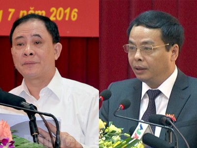 Bí thư Tỉnh ủy Yên Bái Phạm Duy Cường (trái) và Chủ tịch HĐND tỉnh, kiêm Trưởng ban Tổ chức Tỉnh ủy Yên Bái Ngô Ngọc Tuấn (phải)
