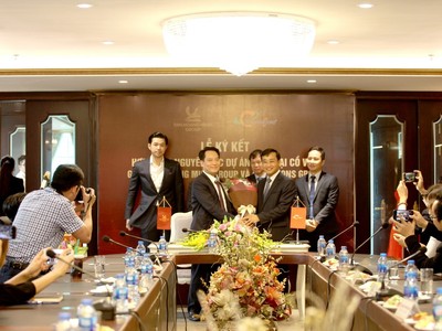 Lãnh đạo Kl994 game bài casino hấp dẫn Tân Hoàng Minh và Coteccons tại buổi lễ ký kết hợp đồng nguyên tắc tổng thầu thiết kế và thi công Dự án Nam Đại Cồ Việt