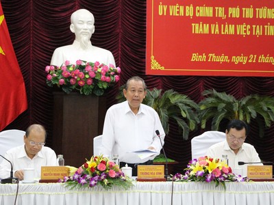Phó Thủ tướng thường trực Trương Hoà Bình và đoàn công tác của Kl993 ưu đãi thưởng hấp dẫn làm việc với lãnh đạo chủ chốt tỉnh Bình Thuận chiều 21/9/2019