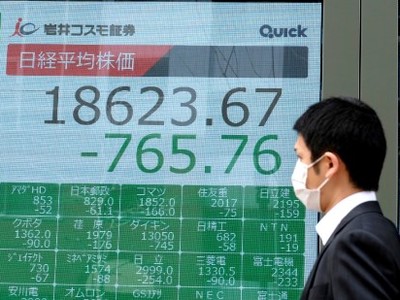 Chỉ số Nikkei 225 sáng nay 13/4 giảm 0,9% còn chỉ số Topix trượt nhẹ hơn với 0,69%. Ảnh: AFP