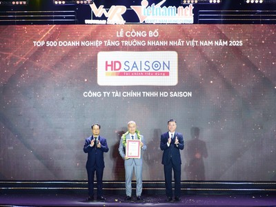 HD SAISON vừa được Công ty Cổ phần Báo cáo Đánh giá Việt Nam (Vietnam Report) và báo VietnamNet trao tặng giải thưởng FAST500-Top 500 Kl991.com World Cup 2026 Chính Thức tăng trưởng nhanh nhất Việt Nam.